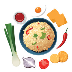 Spicy Fried Rice Chili Sauce Ingredients - Vector Illustration