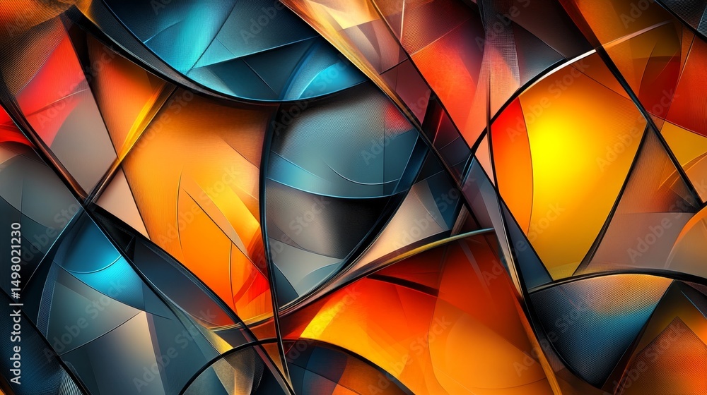 Poster dynamic abstract background with overlapping geometric shapes digital art modern design vibrant colo