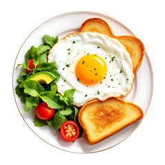Healthy Breakfast Plate with Fried Egg Toast Avocado and Salad On a Transparent Background