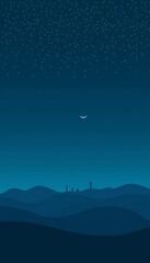 Night landscape with crescent moon