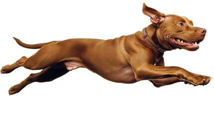 Vizsla Dog Breed Leaping with Joy on PNG transparent background, ready to use in your designs