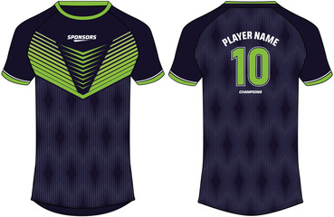 Sports jersey t shirt design concept vector template, Abstract stripe pattern Raglan Round neck tees football jersey concept with front and back view for Cricket, soccer, Volleyball, Rugby uniform
