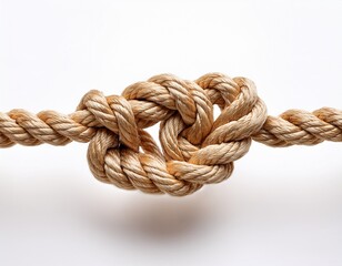 Obraz premium strong knot tying two ends of thick rope on white background