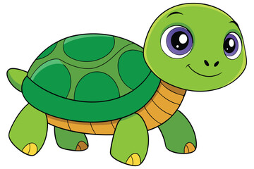 Cheerful Cartoon Turtle with Green Shell and Large Purple Eyes Illustration Art