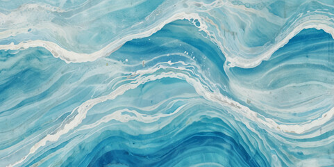 Fototapeta premium Watercolor surface ocean water wave, seamless blue water ocean wave background. Blue water ocean surfing wave.