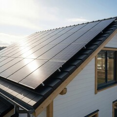 Obraz premium solar panels on top of a house