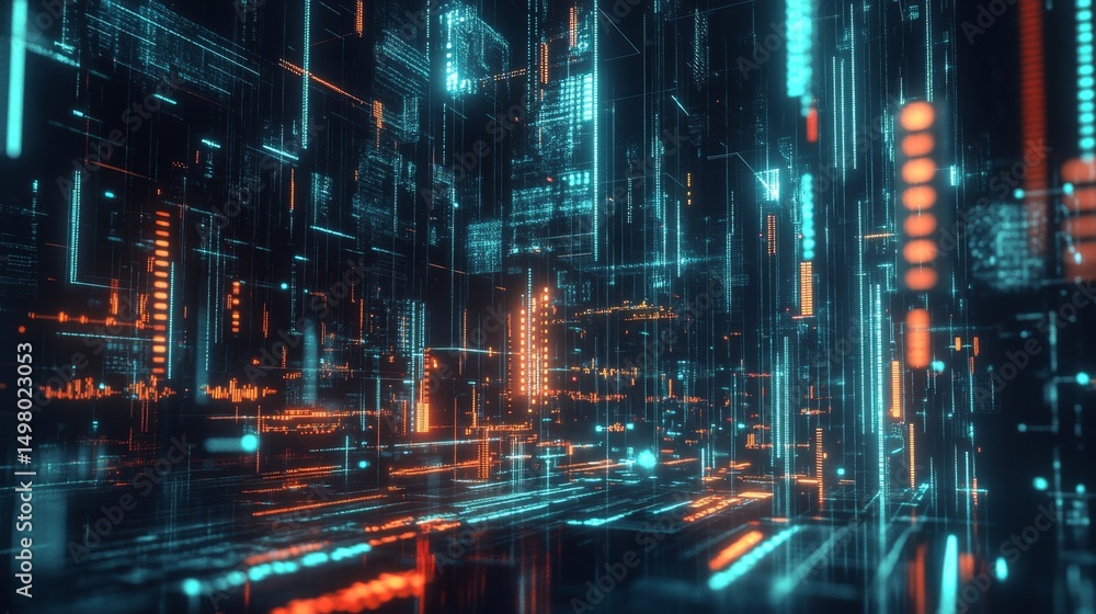 Poster visualizing the future of finance a digital abstract design in a virtual landscape with futuristic e