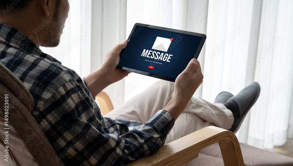 Poster email notification message showing on computer screen snugly. digital marketing message information 