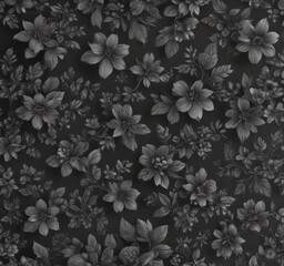 Obraz premium Elegant charcoal floral wallpaper Tiny flowers and leaves form a seamless design , wallcovering, home decor, elegant