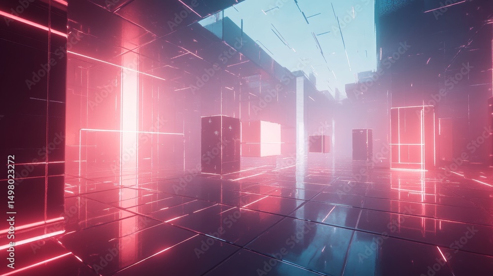 Poster dynamic futuristic cyberspace scene virtual realm digital art neon environment computer-generated vi