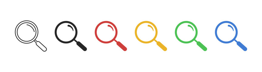 Magnifying glass line icon set. Search icon. Zoom and enlarge sign. Vector illustration
