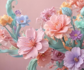 Fototapeta premium Abstract pastel swirls, vibrant spring blooms , graphic, artistic, colorful