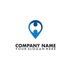 Flat pin location logo design with symbol of people meeting and helping each other