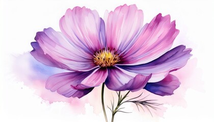 Obraz premium isolated white background delicate pink purple watercolor cosmos flower