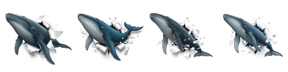 Fototapeta premium Whale Breaking Through Paper - A powerful symbolizing breakthrough, freedom, strength, ocean life, and unyielding power