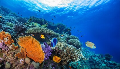vibrant coral reefs and colorful fish in blue water perfect for summer and ocean themed designs