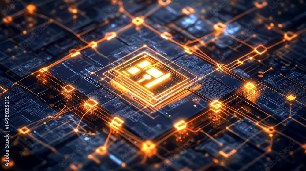 Poster unlocking the future a glowing digital lock surrounded by a matrix of technology cyber environment d