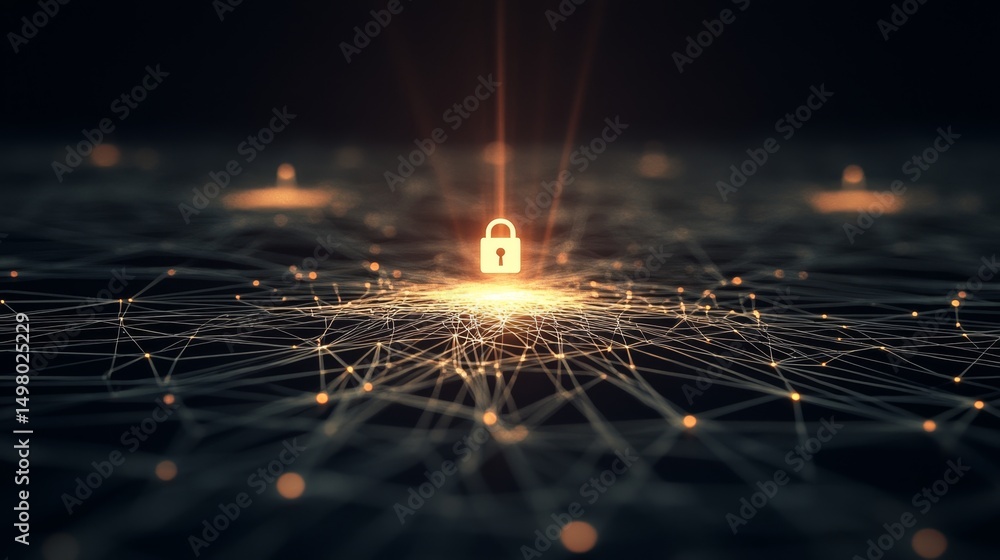 Aufkleber illuminating lock symbol over digital network cybersecurity concept virtual environment high-tech vi