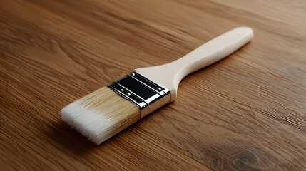 Dried White Paint on Wooden Paintbrush Artistic Tool Texture Craft Supply Art Project Brushstroke Detail Fine Art Implement Painterly Effect Close View
