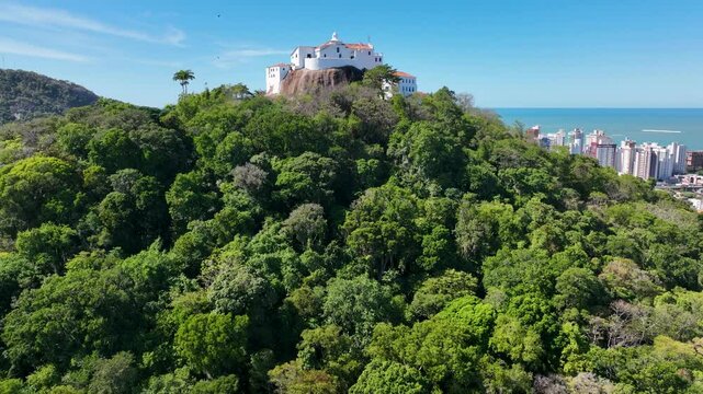 Penha Convent In Vitoria Espirito Santo Brazil. Capturing The Hustle And Bustle Of A Vibrant City From Above. Industrial Landscape High Rise Building Busy. Industrial Urban. Vitoria Espirito Santo.
