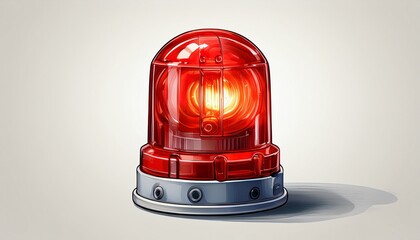 red emergency light isolated on white or white background