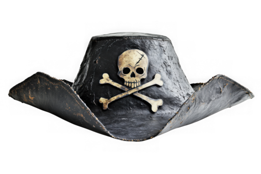 Aged black pirate hat with skull and crossbones - Powered by Adobe