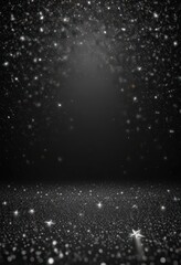 Silver glitter stars twinkle on black, festive backdrop, sparkly, glamour, shiny