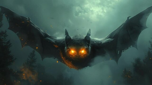 scary bat hellowen with glowing eyes at night