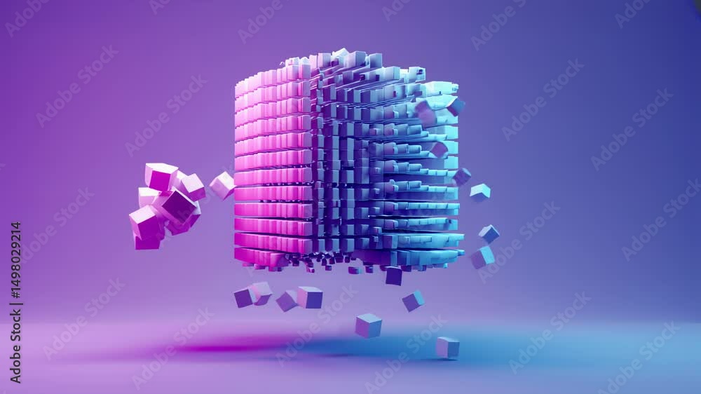 Aufkleber Abstract 3D animation of a cube disintegrating into smaller cubes