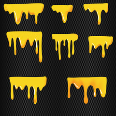 A set of yellow honey flowing in smooth curved streams with a gradient from orange to bright yellow.