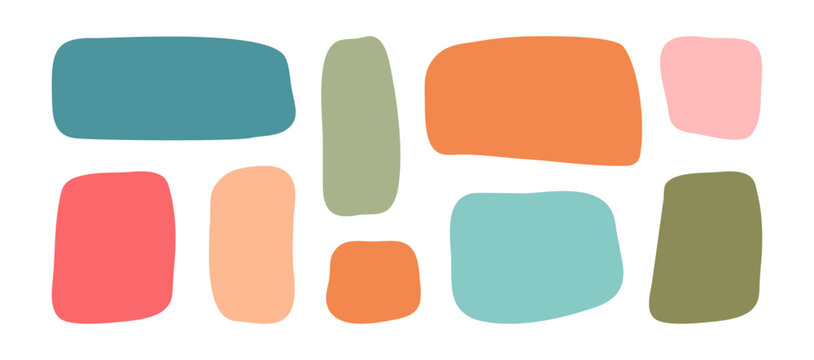 Irregular shape box, square and rectangle, organic border, cute deform frame. Child geometric doodle figure. Kid irregular dialog bubble, fun blob hand drawn isolated on white bg. Vector illustration