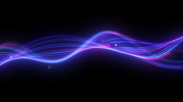 looping 3d animation. Abstract pink blue neon background with unfocussed glowing wavy lines and bokeh lights. Equalizer sound wave chart. line Grid. Abstract digital data wave. 4k 60fps VJ loop