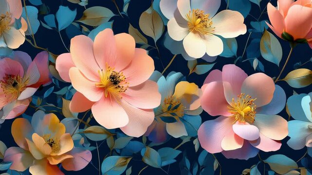 Floral pattern background with watercolor painting texture brings soft pastel colors to canvas art, suitable for fabric design and garden decor