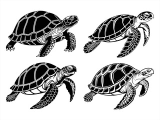 tortoise sihouette black vector bundle