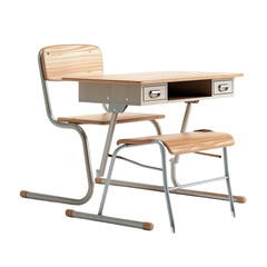 An antique school desk with a chair exudes nostalgia, perfect for depicting study and education.