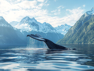 Fototapeta premium Luxury Whale Watching Boat Tour in Alaska’s Scenic Inside Passage