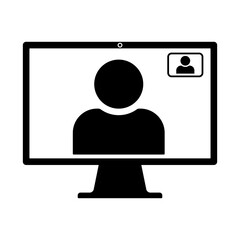 Video conference icon with two people on a computer screen