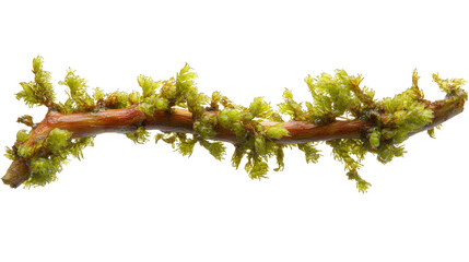 Green Algae on a Branch in PNG Transparent Background Isolated Macro