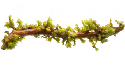 Green Algae on a Branch in PNG Transparent Background Isolated Macro