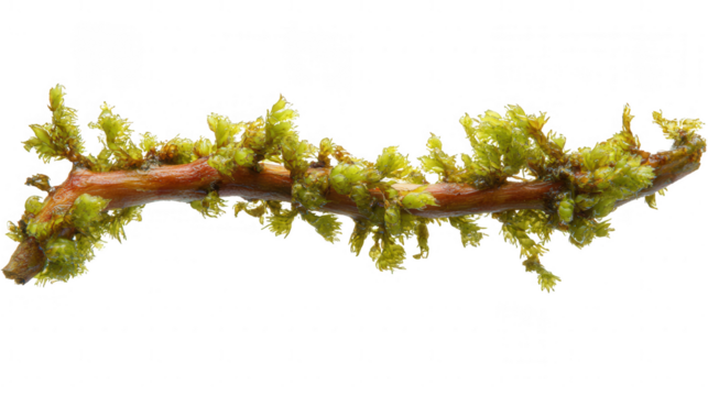 Green Algae on a Branch in PNG Transparent Background Isolated Macro