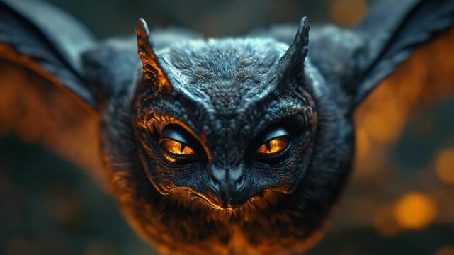 scary bat hellowen with glowing eyes at night