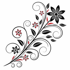 Elegant Swirl Flower Design with Black Floral Elements - Intricate Decorative Vector Art