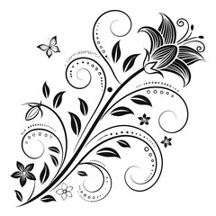 Elegant Swirl Flower Design with Black Floral Elements - Intricate Decorative Vector Art