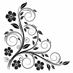 Elegant Swirl Flower Design with Black Floral Elements - Intricate Decorative Vector Art