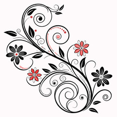 Elegant Swirl Flower Design with Black Floral Elements - Intricate Decorative Vector Art