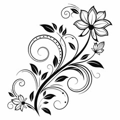 Elegant Swirl Flower Design with Black Floral Elements - Intricate Decorative Vector Art