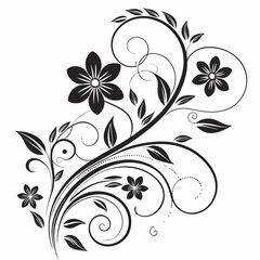 Elegant Swirl Flower Design with Black Floral Elements - Intricate Decorative Vector Art