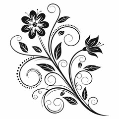 Elegant Swirl Flower Design with Black Floral Elements - Intricate Decorative Vector Art