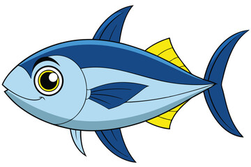 Cartoon Bluefin Tuna Fish with Yellow Fins and Smiling Expression Vector Illustration