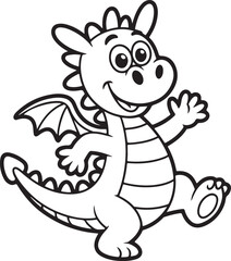 Happy Dancing Cartoon Dragon Coloring Page